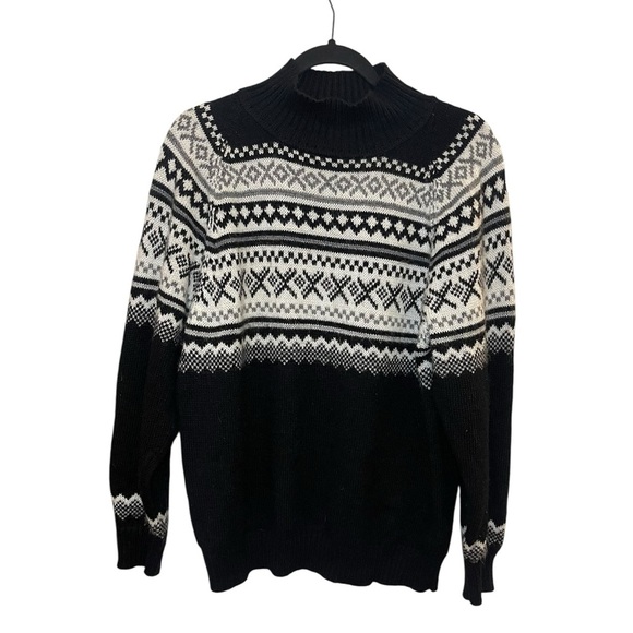 Sweaters - Intialpaca Fair Isle alpaca sweater gray black white large